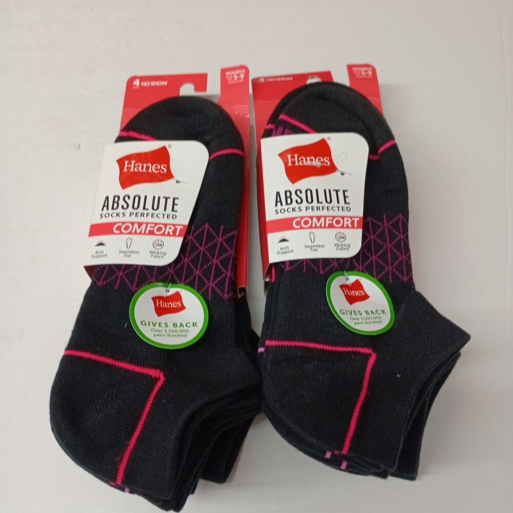 Hanes Absolute Comfort Women's No Show Socks Size 5-9 Shoes 8 Pairs Arch Support